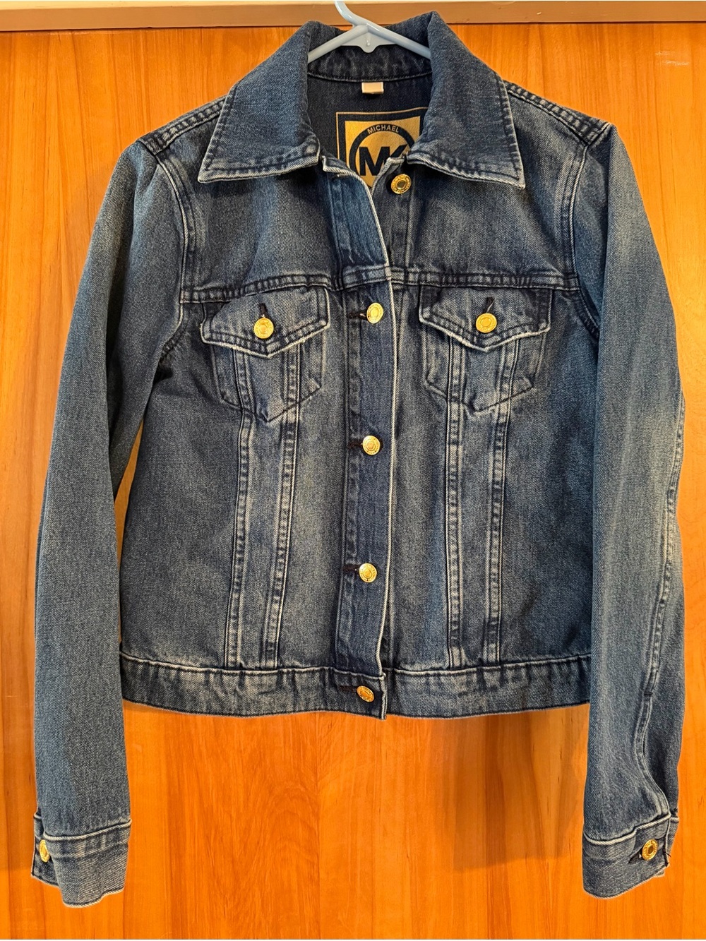 Michael Kors Women's Blue Denim Jacket with Gold-Tone Buttons
